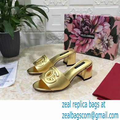 Dolce  &  Gabbana Heel 6.5cm Calfskin Mules Gold With DG Millennials Logo 2021